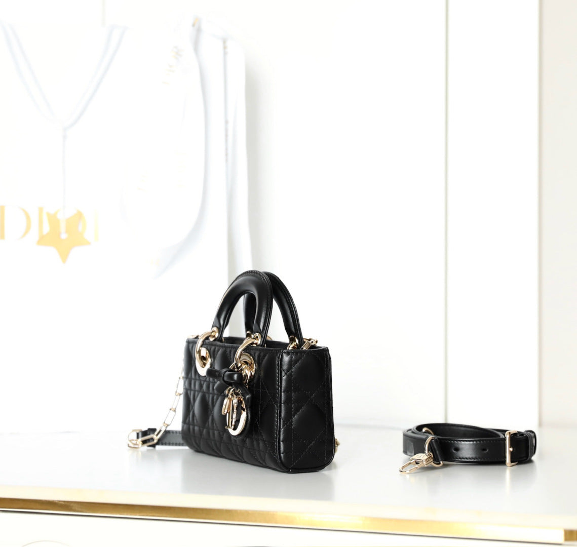 Quilted Mini Top Handle Crossbody Bag - Black