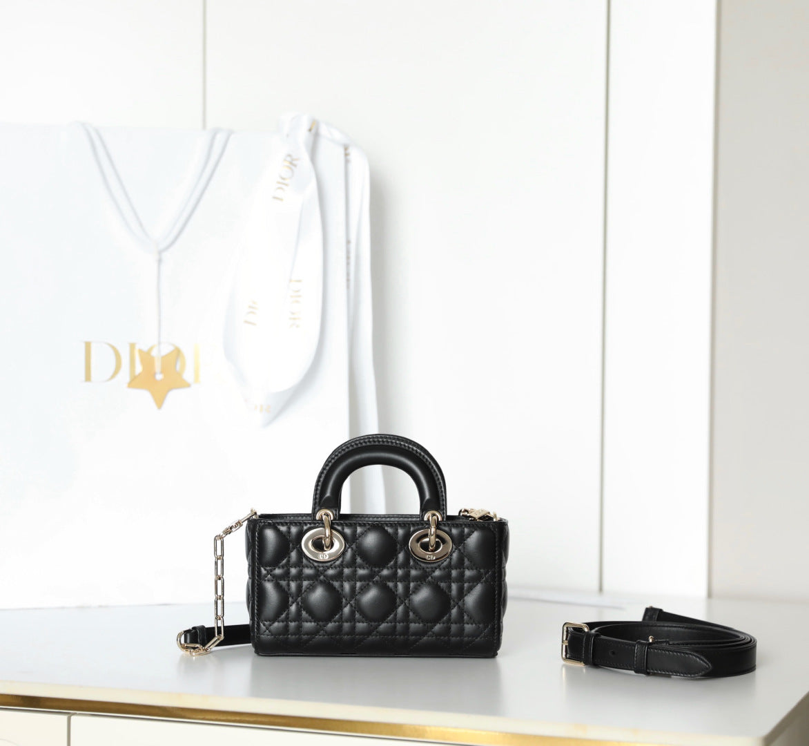 Quilted Mini Top Handle Crossbody Bag - Black