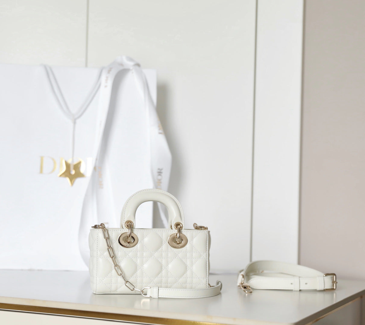 Quilted Mini Top Handle Crossbody Bag - White